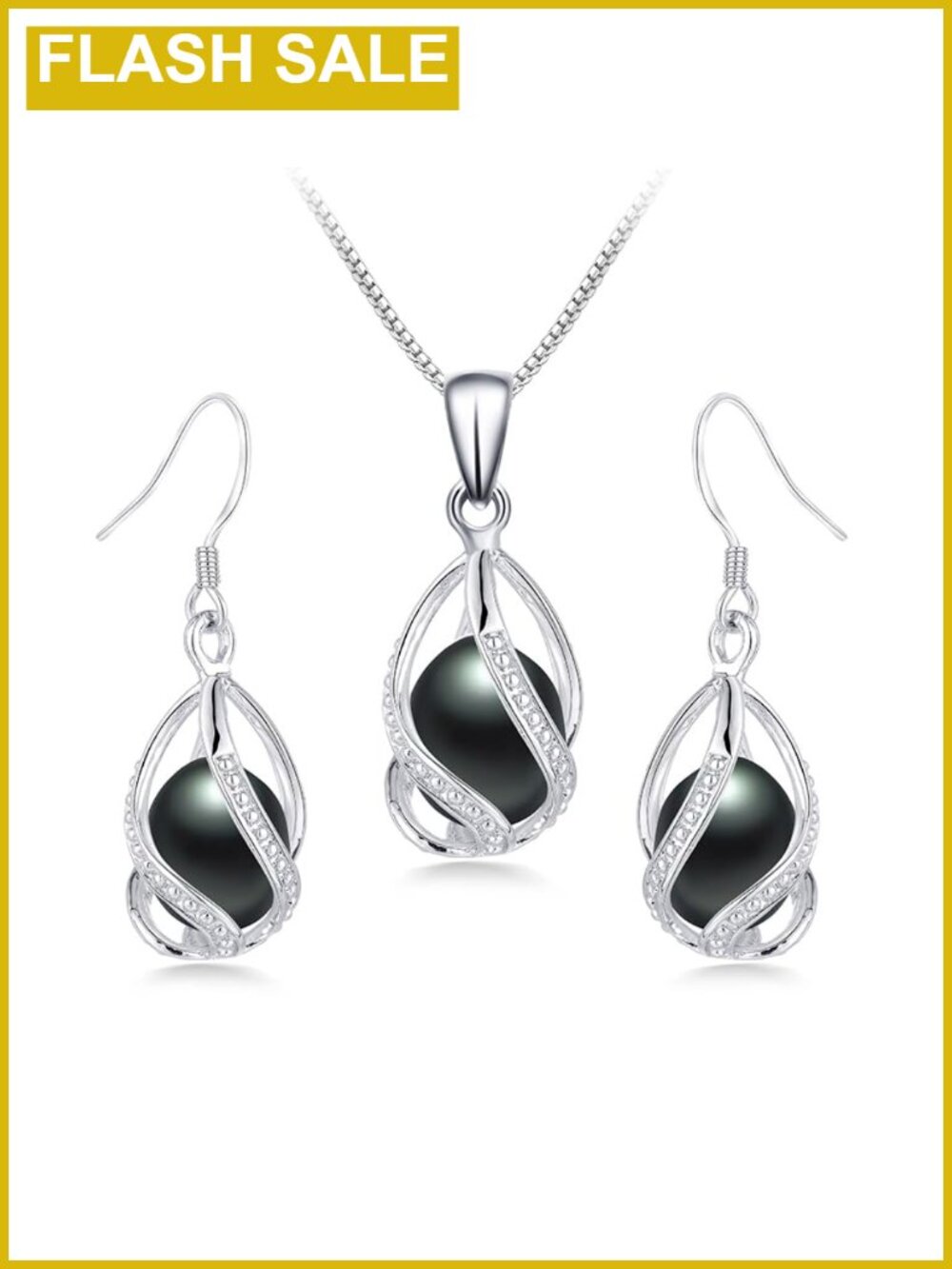 S925 Sterling Silver 14K Gold Plated Pearl Jewelry Set Necklace & Earrings